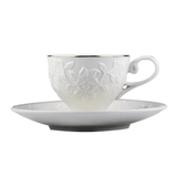 Jogo 6 Xícaras para Café com Pires Scarlet New Bone Branco com Borda Dourada 90ml - Ela Decora