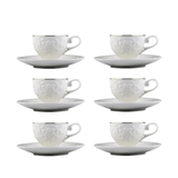 Jogo 6 Xícaras para Café com Pires Scarlet New Bone Branco com Borda Dourada 90ml - Ela Decora