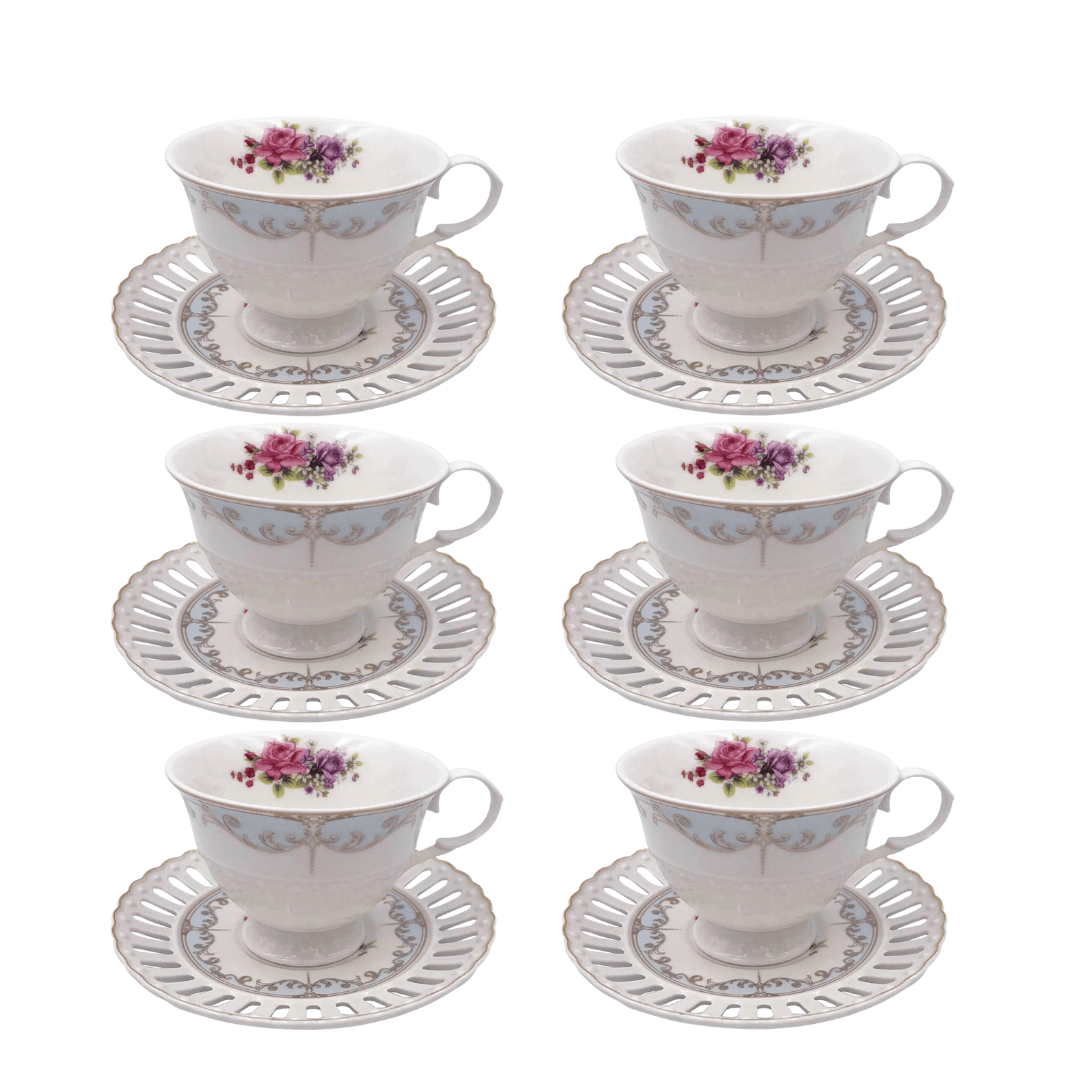 Jogo 6 Xícaras para Chá com Pires Mon Cheri New Bone Branco 220ml - Ela Decora