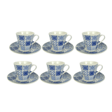 Jogo 6 Xicaras Tile para Café com Pires Porcelana Azul e Branco 90ml - Ela Decora