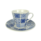 Jogo 6 Xicaras Tile para Café com Pires Porcelana Azul e Branco 90ml - Ela Decora