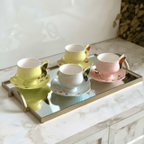 Jogo 8 Peças para Chá Papilon com Borda Dourada 200ml - Ela Decora