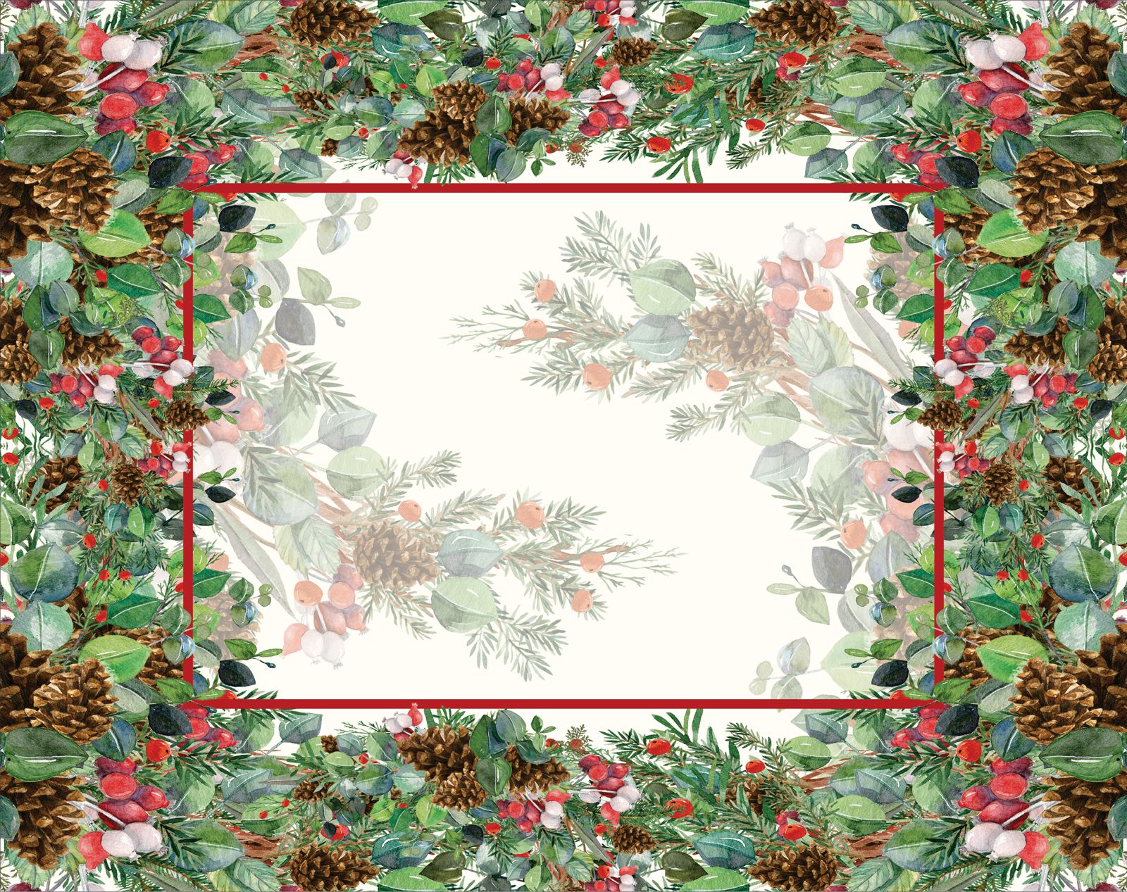 Jogo Americano Natal Arbusto Pinha Branco 45cm x 35cm - Ela Decora