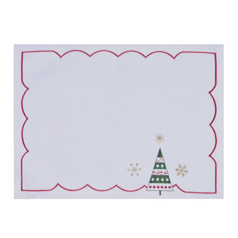 Jogo Americano Retangular com Árvore de Natal Branco e Vermelho 45cm - Ela Decora