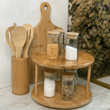 Jogo de 3 Utensílios em Bambu com Suporte para Cozinha - Ela Decora