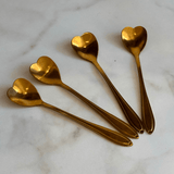 Jogo de 4 Colheres Aço Inox para Chá Heart Coração Dourado - 12,7 cm - Ela Decora