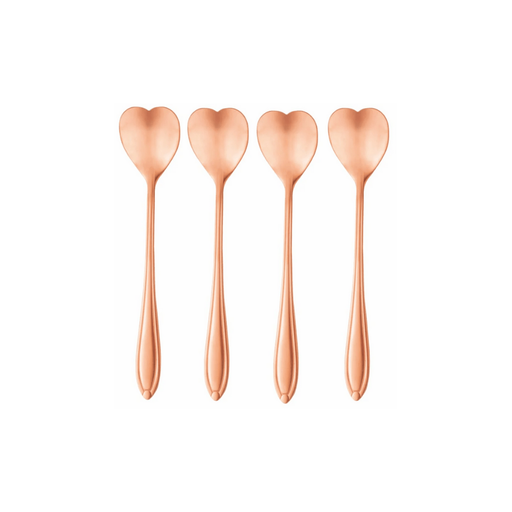Jogo de 4 Colheres Aço Inox para Chá Heart Coração Rose Gold - 12,7 cm - Ela Decora