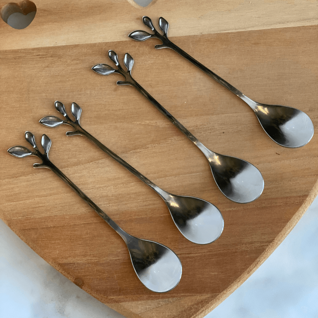 Jogo de 4 Colheres Aço Inox Para Chá Leaves Folhas - Ela Decora