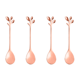 Jogo de 4 Colheres Aço Inox Para Chá Leaves Folhas Rose Gold - Ela Decora