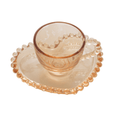 Jogo de 4 Xícaras de Café Cristal com Pires Coração Pearl Âmbar - 85 ml - Ela Decora