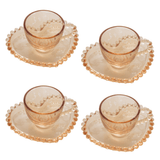 Jogo de 4 Xícaras de Café Cristal com Pires Coração Pearl Âmbar - 85 ml - Ela Decora