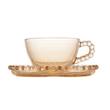 Jogo de 4 Xícaras de Café Cristal com Pires Coração Pearl Âmbar - 85 ml - Ela Decora