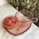 Jogo de 4 Xícaras de Chá Cristal com Pires Coração Pearl Rosa 180ml - Ela Decora