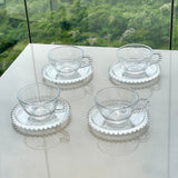 Jogo de 4 Xícaras de Chá Cristal de Chumbo com Pires Pearl Bolinha - 180ml - Ela Decora