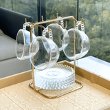 Jogo de 4 Xícaras de Chá Cristal de Chumbo com Pires Pearl Bolinha - 180ml - Ela Decora