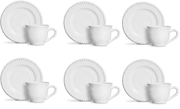 Jogo de 6 Xicaras para Chá com Pires Bolinha Branca 200ml - Ela Decora