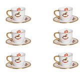 Jogo de 6 Xicaras para Chá com Pires Toys Christmas Natal Branco e Dourado 200ml - Ela Decora