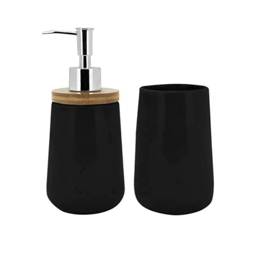 Jogo de Banheiro em Bambu Preto 2 Peças - Ela Decora