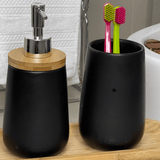 Jogo de Banheiro em Bambu Preto 2 Peças - Ela Decora