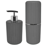 Jogo De Banheiro Porta Escova e Porta Sabonete Liquido Groove Chumbo - Ela Decora