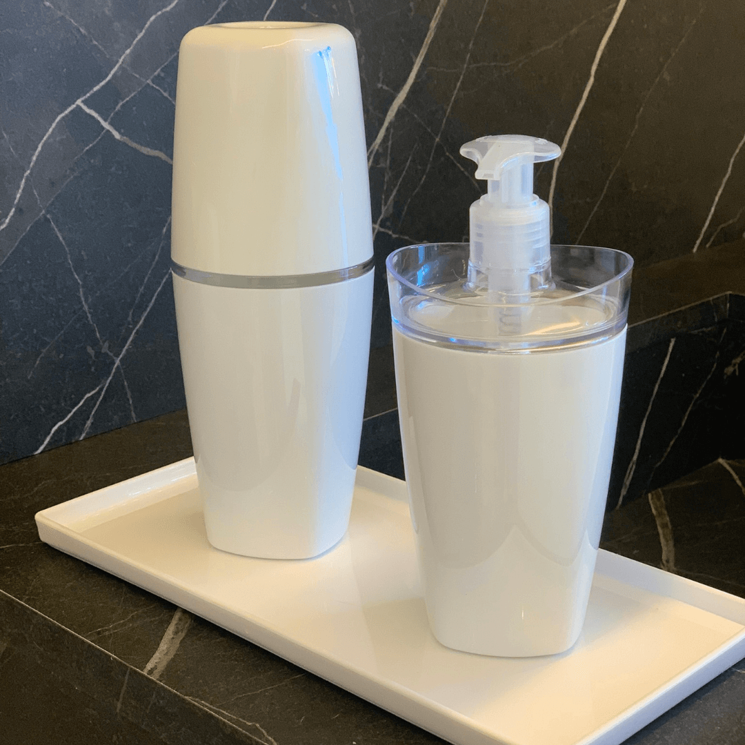 Jogo De Banheiro Porta Escova e Porta Sabonete Liquido Tule Branco - Ela Decora