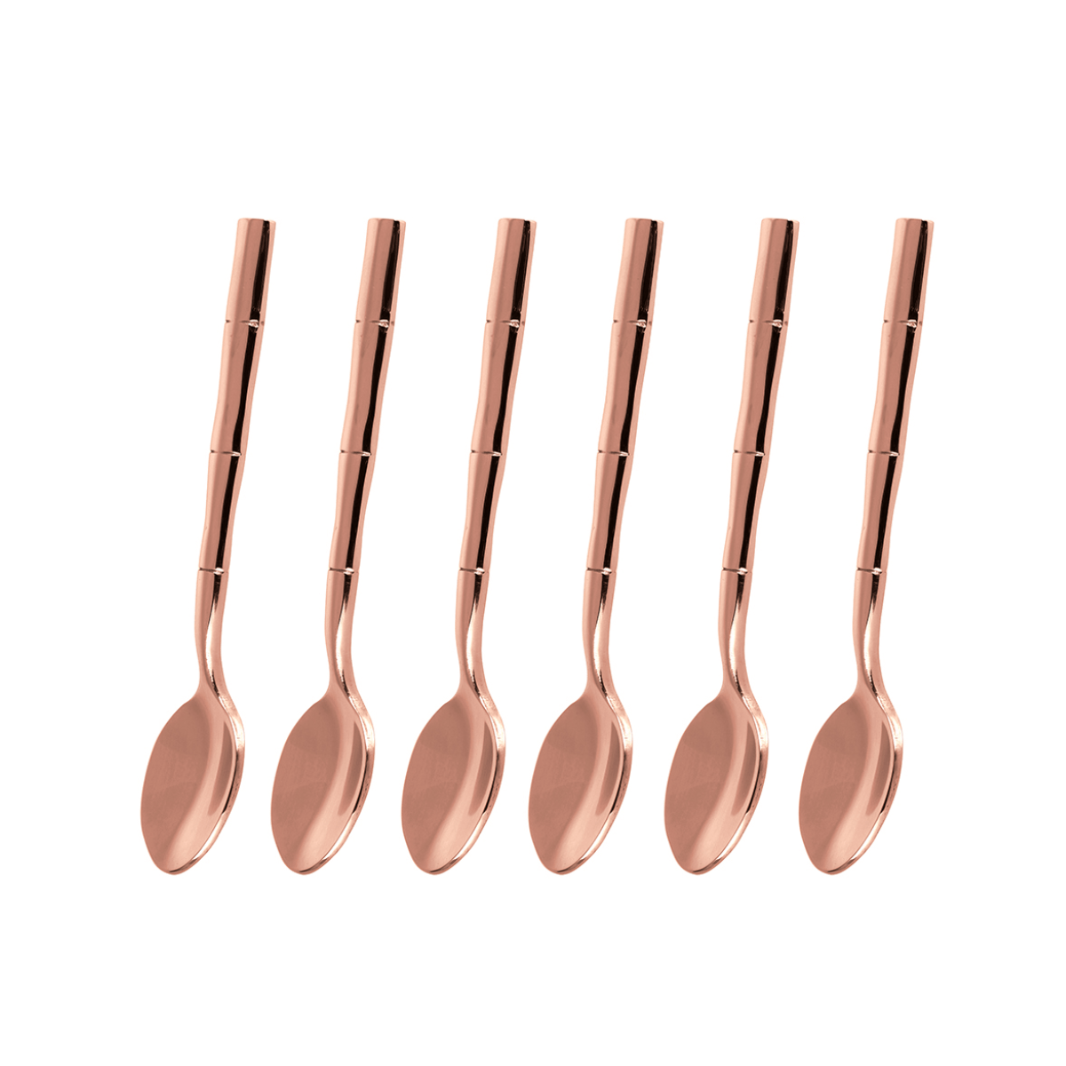 Jogo de Colheres para Café Steel Wood em Aço Inox com Cabo Estilo Bambu Rose Gold - 6 peças - Ela Decora