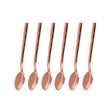 Jogo de Colheres para Café Steel Wood em Aço Inox com Cabo Estilo Bambu Rose Gold - 6 peças - Ela Decora