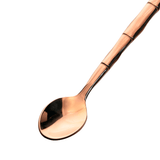Jogo de Colheres para Café Steel Wood em Aço Inox com Cabo Estilo Bambu Rose Gold - 6 peças - Ela Decora