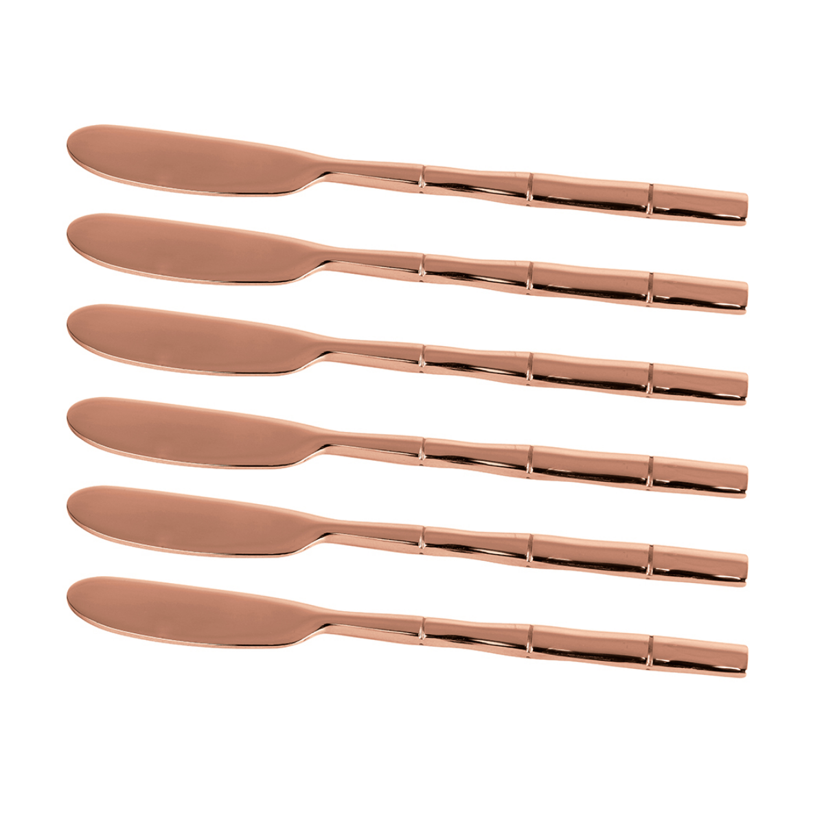Jogo de Espátulas Steel Wood em Aço Inox com Cabo Estilo Bambu Rose Gold - 6 peças - Ela Decora