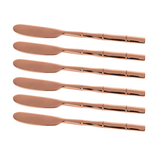 Jogo de Espátulas Steel Wood em Aço Inox com Cabo Estilo Bambu Rose Gold - 6 peças - Ela Decora