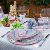 Jogo de Guardanapos Ovo de Páscoa Azul e Rosa com Argolas de Orelhinhas - 2 Peças Belchior - Ela Decora