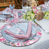 Jogo de Guardanapos Ovo de Páscoa Azul e Rosa com Argolas de Orelhinhas - 2 Peças Belchior - Ela Decora