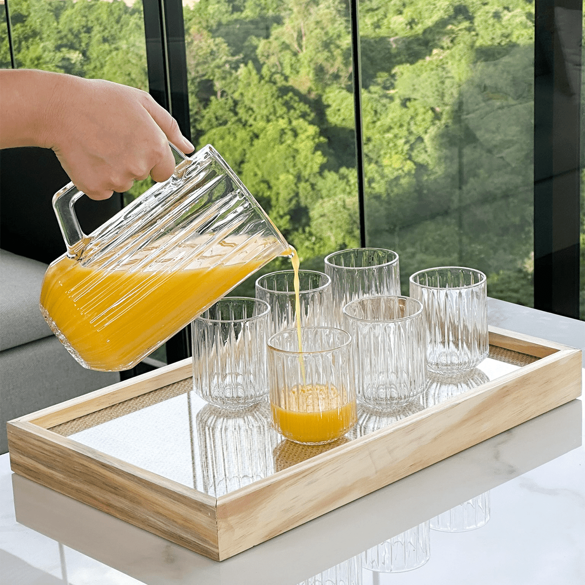 Jogo de Jarra com 6 Copos de Cristal 7 Peças Bangkok - Ela Decora