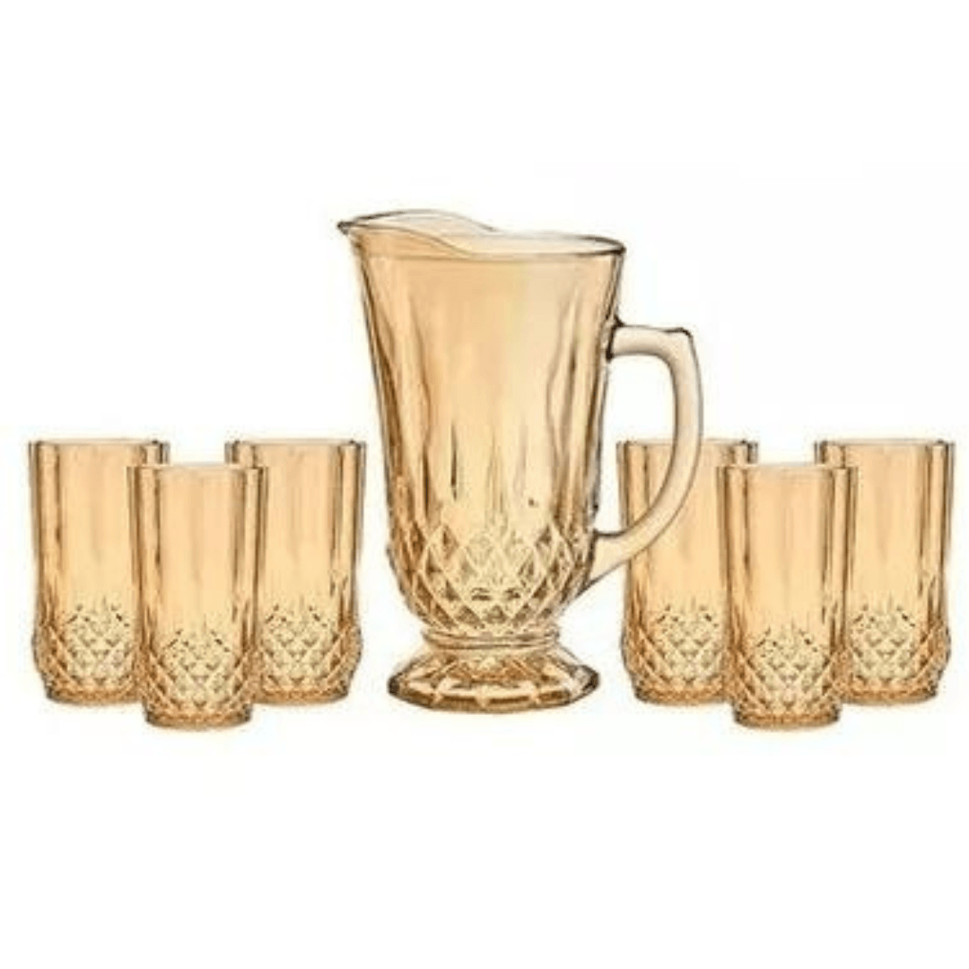 Jogo de Jarra com 6 Copos Empire Âmbar - Ela Decora