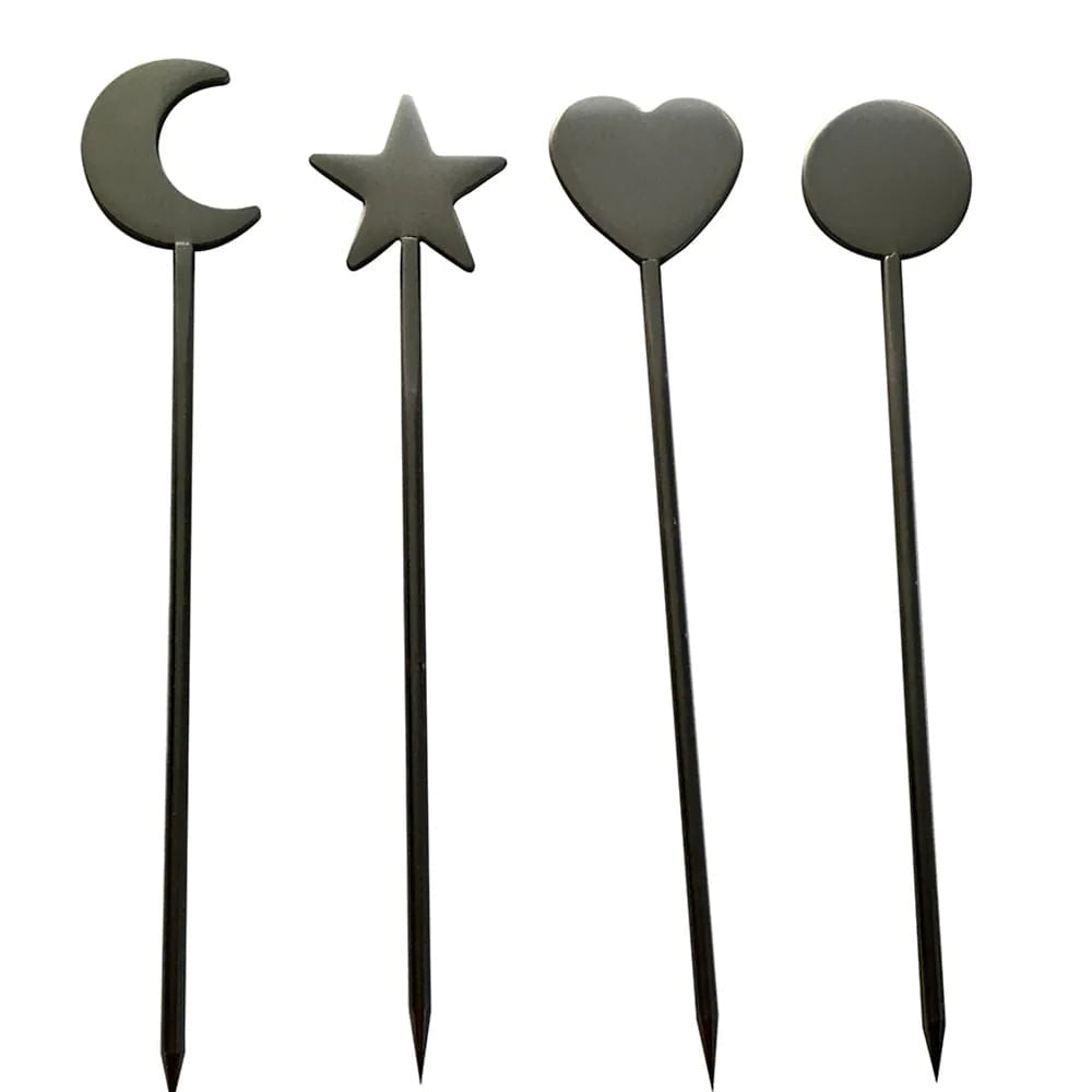 Jogo de Palitos para Petisco Aperitivo Aço Inox Preto 4 Peças - Ela Decora