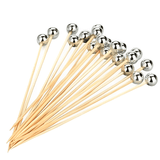 Jogo de Palitos para Petiscos em Bambu com Bolinha Cromada 12cm - 20 Peças - Ela Decora