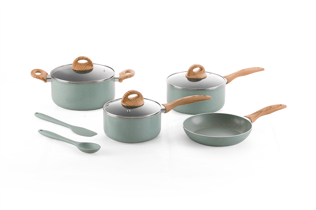 Jogo de Panelas Fundo de Indução Ceramic Life Botanika Verde 6 Peças - Ela Decora