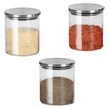 Jogo de Porta Condimentos Vidro Borossilicato com Tampa e Suporte de Metal 4 Peças - Ela Decora