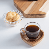 Jogo de Xícaras de Café com Pires de Coração Madeira Teca 75ml - 6 Peças - Ela Decora