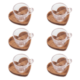 Jogo de Xícaras de Café com Pires de Coração Madeira Teca 75ml - 6 Peças - Ela Decora