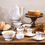 Jogo de Xícaras de Café com Pires Porcelana Alça Prata 80ml - 6 Peças - Ela Decora