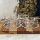 Jogo de Xícaras de Café Cristal Com Pires Pearl Bolinha 4 Peças - 80ml - Ela Decora