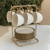 Jogo de Xícaras e Pires Para Café Porcelana Branco e Dourado 90ml Linha Egg 6 Peças - Ela Decora
