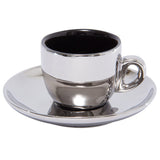 Jogo De Xícaras Luxo Para Café Com Pires E Suporte Wolff Versa 90ml 6 Peças Preto e Prata - Ela Decora
