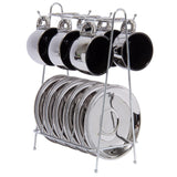 Jogo De Xícaras Luxo Para Café Com Pires E Suporte Wolff Versa 90ml 6 Peças Preto e Prata - Ela Decora