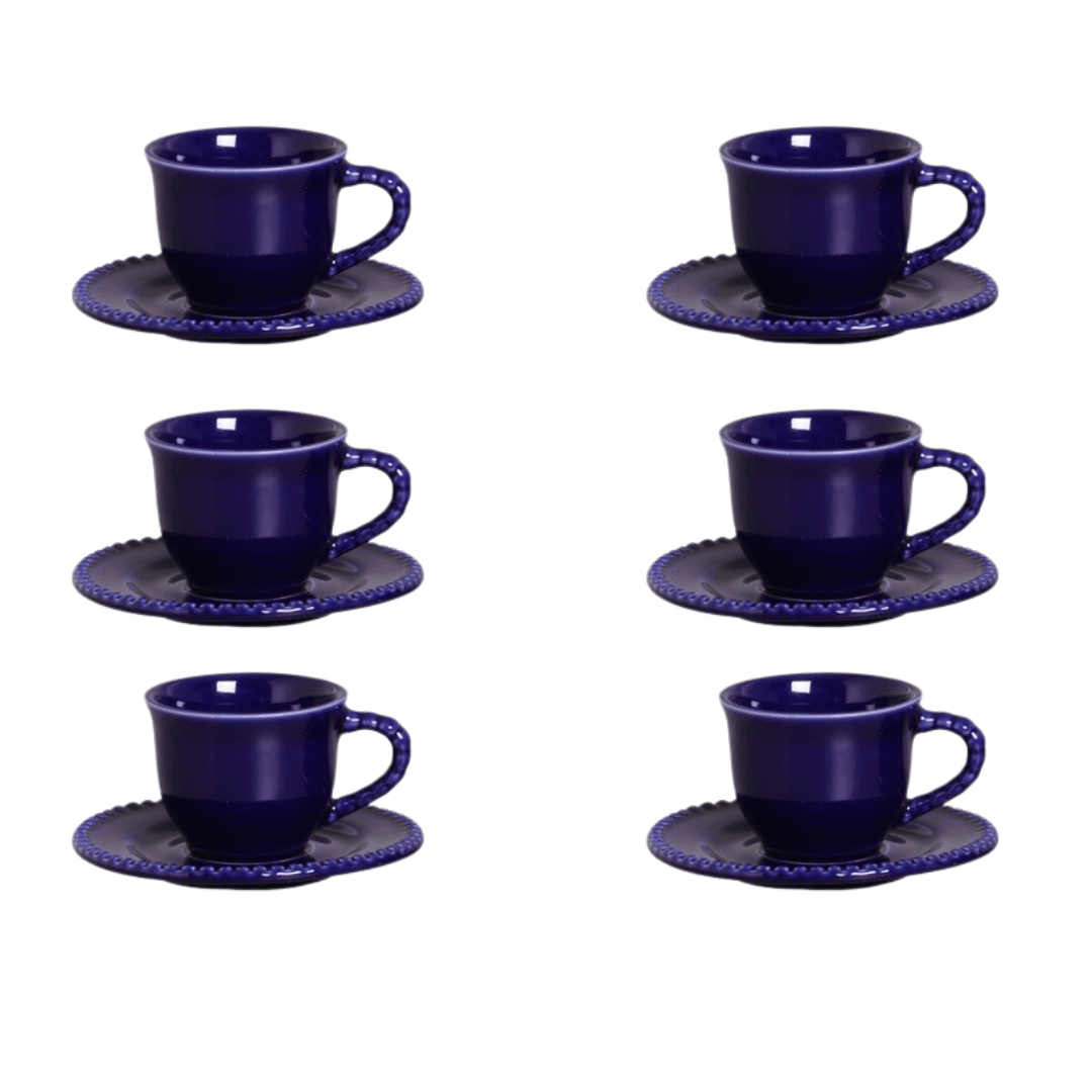 Jogo de Xícaras para Café com Pires Azul Royal Bolinhas - Ela Decora