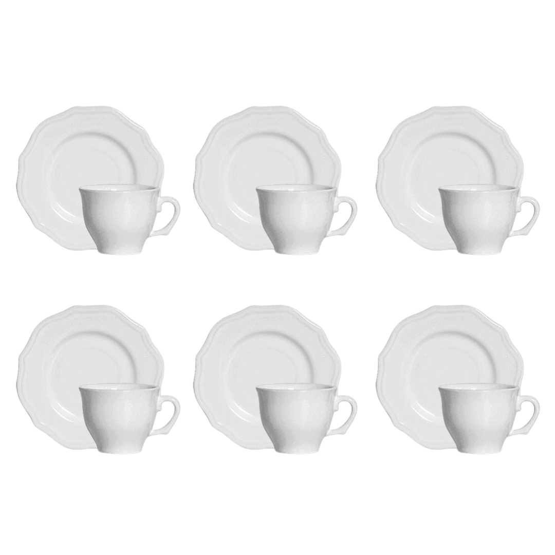 Jogo de Xícaras para Café com Pires Branco Algarve - Ela Decora