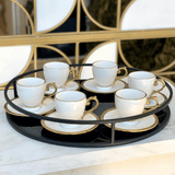 Jogo De Xícaras Para Café Dourada Com Pires Porcelana Alça Ouro Paddy 90ml - 6 Peças - Ela Decora