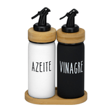 Jogo Galheteiro Vidro Doha com Bandeja Bambu 220ml 3 Peças - Ela Decora