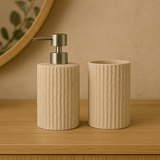 Jogo para Banheiro Canelado em Polirresina Bege 2 Peças - Ela Decora